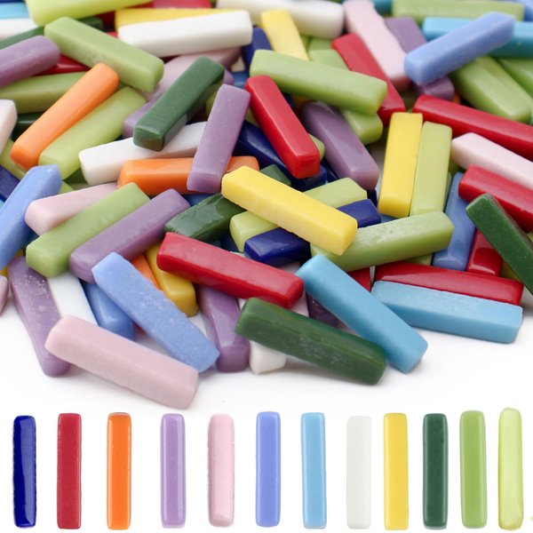 Youway Style Mosaic Tiles for Crafts,228g Mixed Colors Glass Mosaic Pieces Bulk, Linear Shape for DIY Art Crafts Supplies and Mosaic Projects