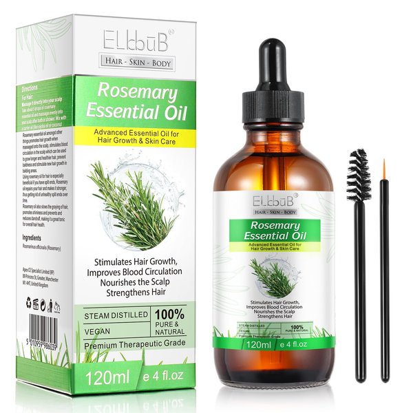 Rosemary Oil for Skin Care & Stimulates Hair Growth for Men Women -120ml 100% Pure Rosemary Essential Oil for Eyebrow and Eyelash, Nourishes The Scalp