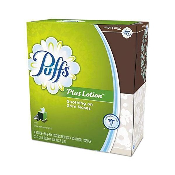 Puffs Plus Lotion Facial Tissues, Cube, 4 Boxes (56 Count Each)