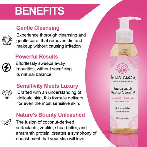 Lotus Moon® - Amaranth Gentle Cleanse | Face Cleansing Gel for Sensitive Skin | Removes Makeup, Dirt, and Excess Oil without Irritation (7.2 fl oz | 216 ml)