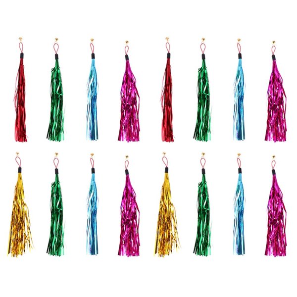 LUOZZY 16 Pcs Cat Teaser Wand Metallic Foil Tassel Cat Wand Toy Replacement with Bell Interactive Catcher Teaser for Pet, Random Color