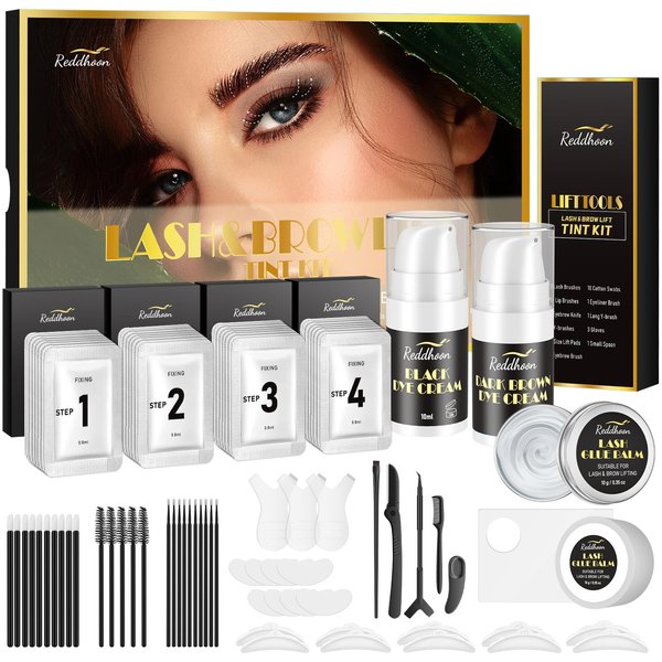 Upgraded Lash Lift & Brow Lamination Kit 4 In 1, Lash Lift Kit & Brow Lamination Kit with Double Black Brown, Curling Perming & Voluminous Lashes with Complete Tools, Salon & Home Use, Lasts 6-8 Weeks