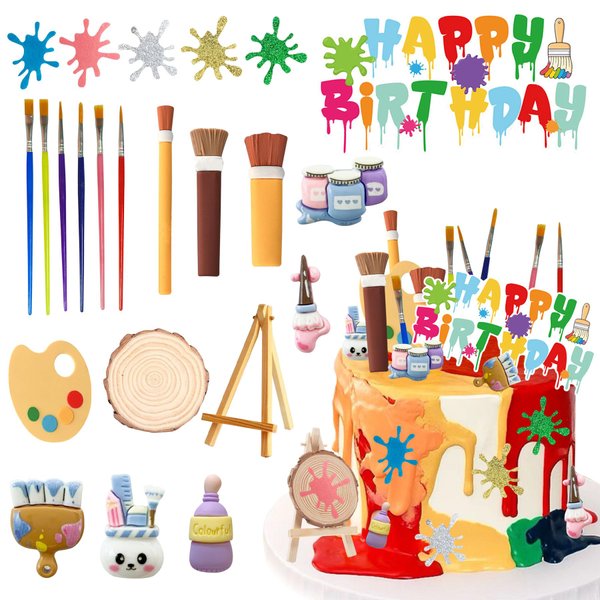 Art Cake Decorations Paint Brush Cupcake Toppers Paint Cake Decorations Art Themed Party Cake Decoration Supplies Art Paint Cake Topper