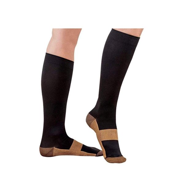 Copper Compression Socks For Men and Women 15-20mmhg Knee High (Black, L/XL)