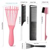 EZ Detangler Brush with Edge Brush, Rat Tail Combs Set for Natural, Curly, Wet/Dry, Black Hair, Flex Detangling Brush set for Hair Style and Cuting, No Pain and Easy Clean in Daily Use（Pink + Black)