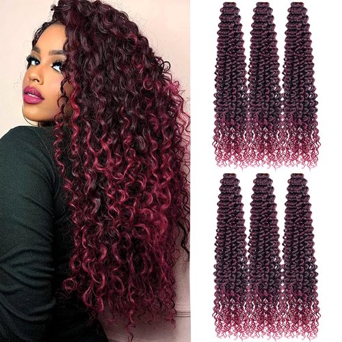 FEILIMEI Curly Crochet Hair Ocean Wave Crochet Hair 28Inch Crochet Braid Hair Synthetic Hair Extensions for Women(28 Inch,6pack,#1B/TBug)