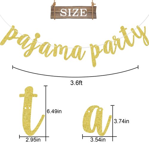 GXSOVSO Pajama Party Banner, Pre-strung Girls Night Decorations, Slumber Party Decorations for Girls, Gold Glitter