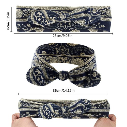 Carede Bandana Headband for Women Vintage Paisley Knot Headbands Bow Headband Elastic Cute Hair Band,Pack of 6