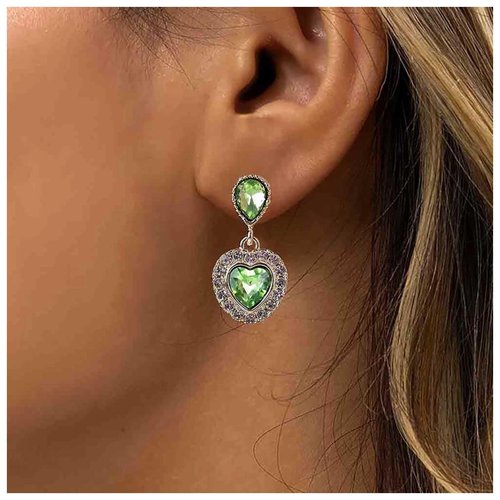 Sttiafay Vintage Emerald Heart Earrings Emerald Cz Teardrop Earrings Rhinestone Heart Drop Earrings Green Gemstone Stud Earrings Jewelry for Women and Girls(Green)