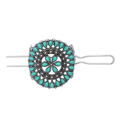 Metal U Shaped Hairpin 4" Vintage Hair Stick Boho Hair Fork Pin Man-made Turquoise Hair Clips Prong Updo Chignon Pin Hair Accessory for Women Girls Hairstyles