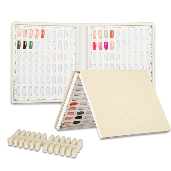 NMKL38 120 Nail Color Chart Display Book for Nail Polish UV Gel Color Cards Nail Salon Tool with False Nail Tips (White)