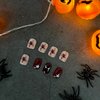 Halloween Press on Nails Short Spider Fake Nails Red Square False Nails with Spider Web Designs Acrylic Nails for Women Girls Men Halloween Manicure Art Decorations