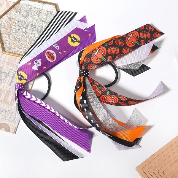 2 Pcs Halloween Hair Bows Long Ribbon Cheerleading Hair Tie Elastic Ponytail Holder Hair Accessories for Women Girls Halloween Party Decoration