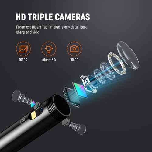 Triple Lens Borescope, DEPSTECH 5" IPS Screen Endoscope Camera with Light, Split Screen View, 1080P HD Sewer Inspection Camera with Carrying Case, 16.5FT Plumbing Snake Camera for Home, Automotive