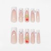 MISUD Press on Nails Long Square Fake Nails Glossy Glue on Nails White French Tip Acrylic Nails Squoval Butterfly Artificial Nails Cute Flower Pearl Bow Stick on False Nails with Design 24 pcs