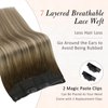 Full Shine Invisible Wire Hair Extensions Real Human Hair Balayage Ombre Wire Hair Extensions 3/8/22 Dark Root Secret Extensions Fishing Line Hair Extensions for Women 80 Grams 16 Inches