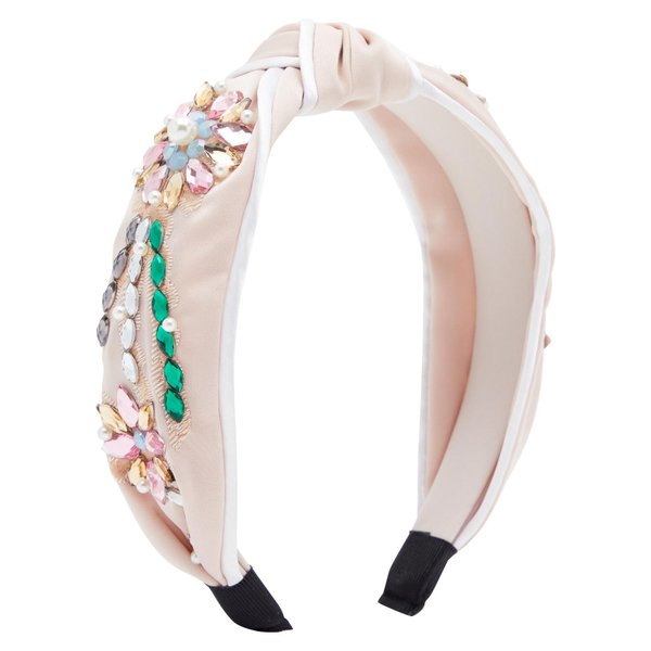 Glamlily Twisted Knot Rhinestone Headband for Women and Girls (5.5 x 2.25 x 7 In, Blush Pink)