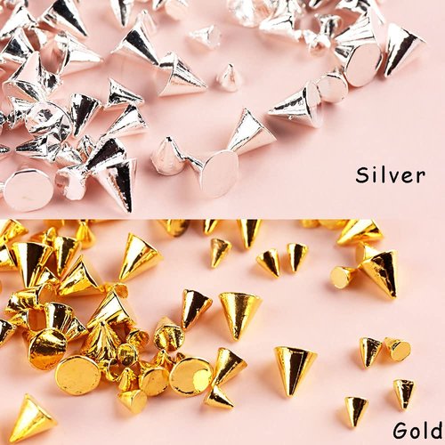 6 Grid/Box Mini Metal Rivet Punk Nail Charm Gold Silver Nail Charms for Acrylic Nails Cone Nail Art Studs Alloy Spike Studs Nail Jewels Nail Rivets Nail Stud Cone Spikes Nail Art Charms Nail Supplies