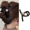 Matte Black Pearl Hair Claw Clips Elegant Pearls Hair Claws for Women French Medium Hair Clip for Thick Hair Black Tip Rhinestone Hair Barrette Hair Ornaments Hair Accessory Hairpin for Girls 1Pcs