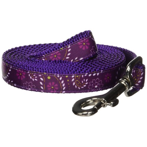 Medium Purple Pretty Paisley Dog Leash: 3/4" Wide, 6ft Length - Made in USA.