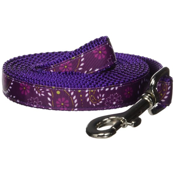 Medium Purple Pretty Paisley Dog Leash: 3/4" Wide, 6ft Length - Made in USA.