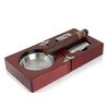 Mantello Cigar Ashtray Gift Set - High-Gloss Cherry Finish Wooden Travel Case - Stainless Steel Holder, Jet Torch Lighter, and Guillotine Cutter for Up to 54 Ring Gauge Cigars - Perfect for Travel