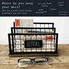 Rae Dunn Desktop Letter Holder – 2 Compartment Mail and Stationary Table Top Organizer – Chic and Stylish Galvanized Steel and Solid Wood - “Letters” Print - for Home and Office