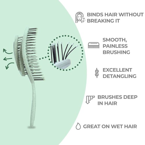 Ninabella Organic Detangling Hair Brush for Women, Men & Children - Does not Pull on Hair - Straightening Brushes for Straight, Curly & Wet Hair - Unique Spiral Hairbrush Green