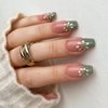 IMSOHOT Glossy Flower Press on Nails Medium Length Green Coffin Fake Nails French Cute False Nails Ballerina Glue on Nails for Women and Girls