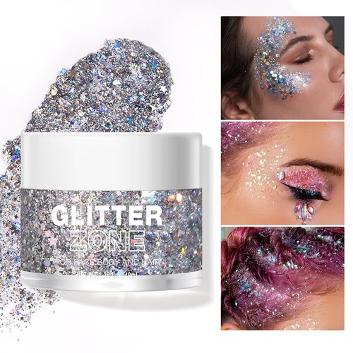 Kyannkara Body Glitter Gel,Face Hair Nails Eye Glitter Makeup, Sequins Shimmer Liquid Eyeshadow Long Lasting Sparkling,Festival Art Party Halloween Glitter Gel（L06）