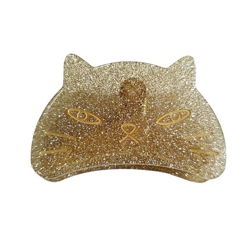 Funny Cat Face Hair Clip,Acetate Hair Claw,Small Hair Clips for Women,Gold