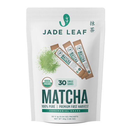 Jade Leaf Matcha Organic Green Tea Powder, Ceremonial Grade, Farm Direct First Harvest - 30 Single Serve Stick Packs - Authentically Japanese (30 Count)