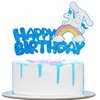 Blue Glitter Cartoon Birthday Cake Topping, Kids Birthday Cake Decoration (blue)
