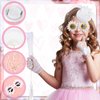 Jenaai 8 Pcs Girls Tea Party Supplies Tea Party Gloves Hats Necklace Fan for Girls Halloween Tea Party Costume(White,Fresh)
