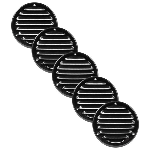 Vent Systems 4" Inch Black Soffit Vent Cover - Pack of 5 - Round Air Vent Louver - Grill Cover - Built-in Insect Screen - HVAC Vents for Bathroom, Home Office, Kitchen