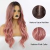 piaou Ombre Black to Pink Wig Synthetic Wigs for Women Long Natural Wave Heat Resistant Hair Wigs Natural Looking Cosplay Wig for women (Ombre Black to Pink)