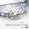 YBSHIN Bride Pearl Hair Comb Sliver Rhinestone Flower Hair Pieces Crystal Bridal Side Combs Leaf Wedding Hair Accessories for Women and Girls