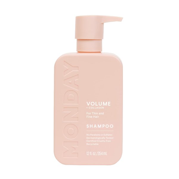 MONDAY Haircare Volume Shampoo 12oz for Thin, Fine, and Oily Hair, Made from Coconut Oil, Ginger Extract, & Vitamin E, 100% Recyclable Bottles (354ml), Pink (10428)