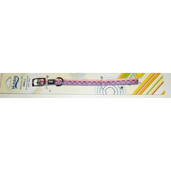 HOTDOG Fashion Dog Collar Pink, Purple, and Blue Geometric Plaid Print Small