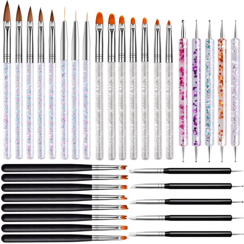 EBANKU 33pcs Acrylic Nail Brush Set UV Gel Nail Art Brushes Nail Art Builder Brush 3D Double Ended Dotting Nail Art Liner Painting Pen Brushes Nail Extension Gel Brush Tool for Nail Salon Home Use