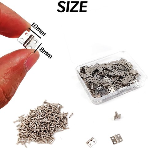 GXXMEI 100PCS 10 x 8mm Mini Metal Hinges Hardware 180 Degree Miniature Furniture Wooden Box Jewelry Chest Box Dollhouse Cabinet DIY Accessories
