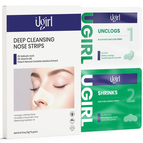 Ugirl Blackhead Remover Strip and Pore Shrinking Strip Set - Clean Beauty for All Skin Types, 5 Pairs