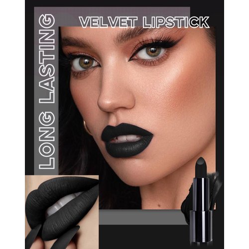 Black Lipstick Long Lasting for Women, Hydrating Matte Velvet Lip Gloss Superstay Liquid Lipstick Intense Color Non Stick Smudge-Proof & Waterproof Lipgloss Bold Glow Goth Lip Stick Makeup-05