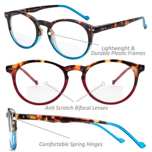 Yogo Vision Bifocal Reading Glasses 2 Pack Plastic Keyhole Spring Hinge Frames Bifocal Readers for Men and Women