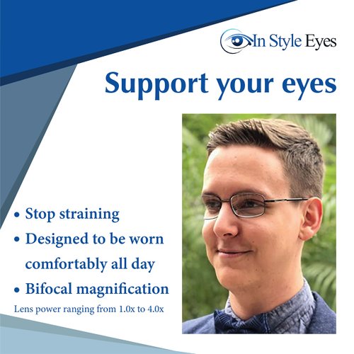 In Style Eyes Enda Middle - Italian Design Bifocal Magnification Reading Glasses - Wired Metal Frame, Non-Polarized Lens - Pewter - 1.5x