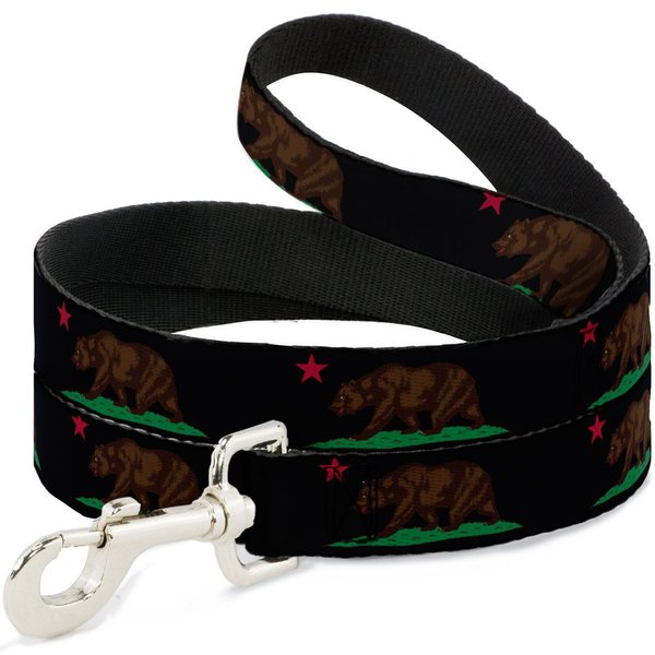 Buckle-Down Pet Leash - California Flag Bear Black - 6 Feet Long - 1" Wide