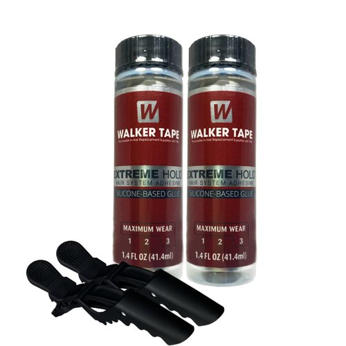 2pcs Extreme Hold Wig Glue 1.4oz w/ 2pcs Black Hair Clip Bundle Pack | Waterproof Invisible Long-Lasting | Front Weave Toupees Wigs Extensions Active Lace Glue | Super Bold Hold Lace Adhesive