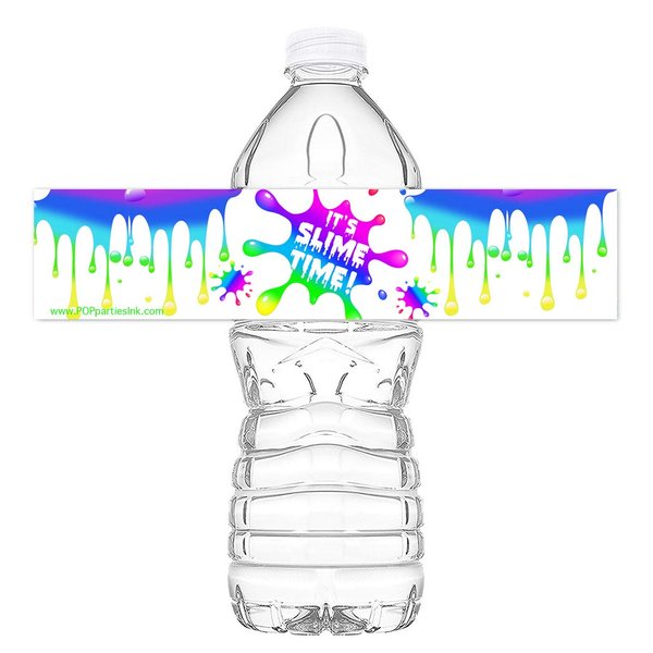 POP parties Slime Rainbow Party Bottle Wraps - Set of 20 Waterproof Bottle Stickers - Slime Water Bottle Labels - Slime Party Decorations - Rainbow Bottle