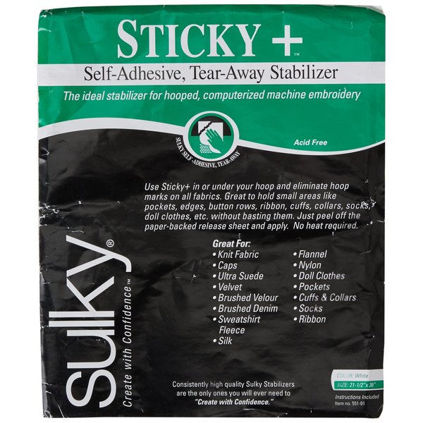 Sulky 551-01 Sticky Self, 22.5-Inch by 36-Inch, Adhesive Tear/Away Stabilizer, Transparent