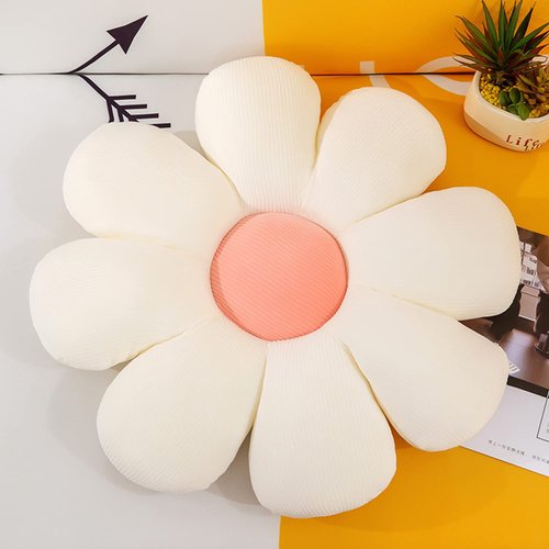 Flower Pillow, Flower Shaped Throw Pillow Flower Floor Pillow Soft Seating Cushion Room Decor Plush Pillow for Bedroom, Sofa, Bed, Reading (15 inch, White)